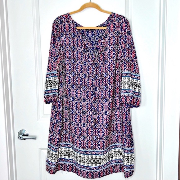 SOPRANO Split Neck Half Sleeve Boho Pink Blue Floral Dress Cover Up Plus Size 3X - Picture 1 of 16